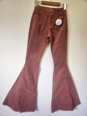 Wisteria Lane NWT Rust Corduroy High Rise Raw Hem Super Flare Bell Bottom Pants